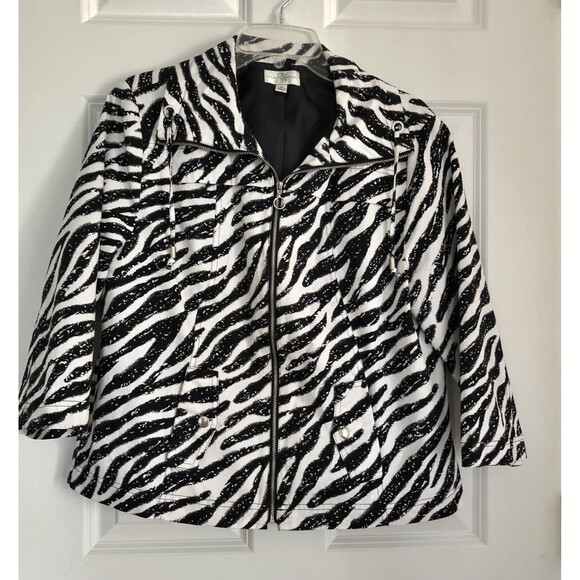 Studio Works Women's Jacket Zebra Black/White Size Medium Full Zip Lined - Picture 5 of 12